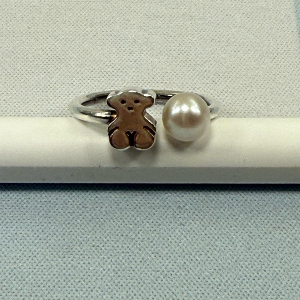 Authentic Tous Ring Bear Super Micro Pearl 925 Silver Size 7